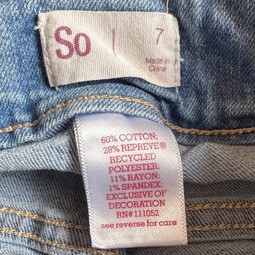 SO Light Blue Distressed Denim Shorts with Lace Insets - Picture 2 of 6